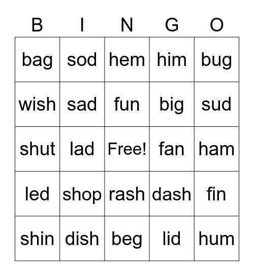 CVC/SH Bingo Card