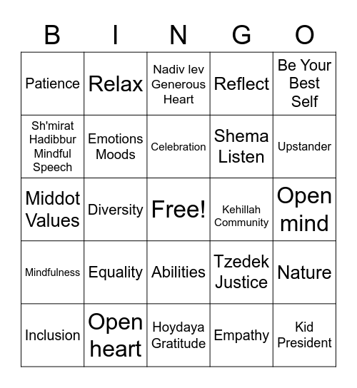 KEHILLAH/COMMUNITY Bingo Card