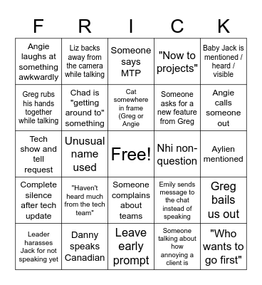 Services Bingo Card