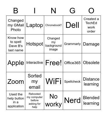 Technology Bingo Card