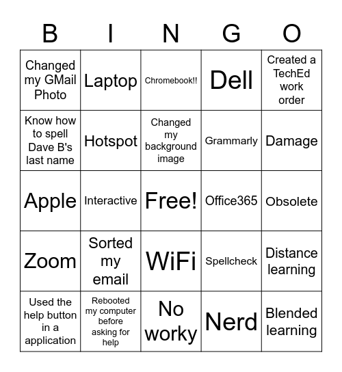 Technology Bingo Card