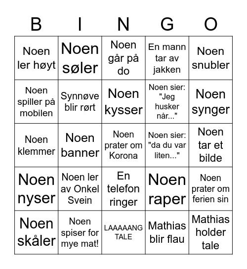 KONFIRMASJONSBINGO - MATHIAS Bingo Card