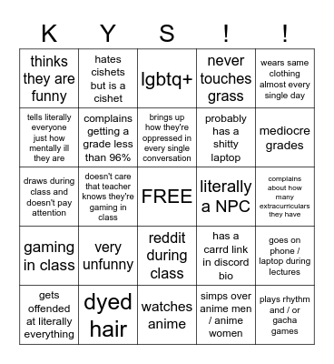 average wcs student Bingo Card