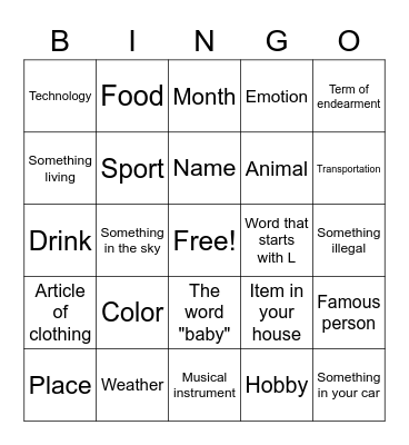 Music Bingo Card