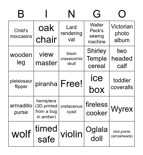 Museum Bingo Card