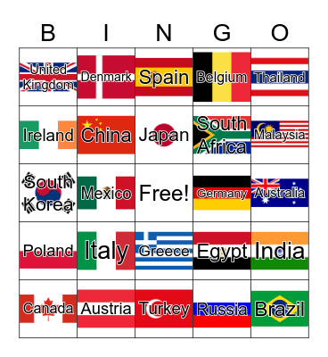 World Flag Bingo Card