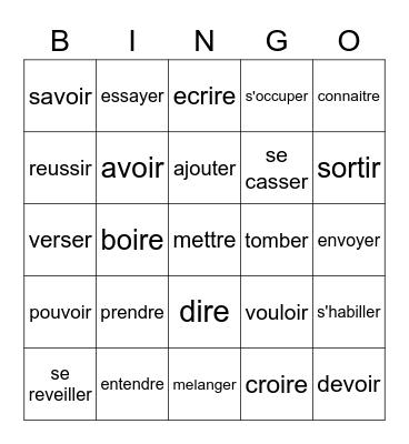 End of french 2  infinitives Bingo Card