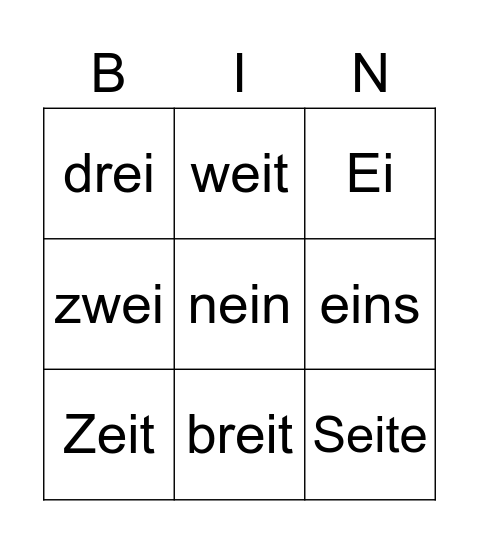 Ei - Bingo Card