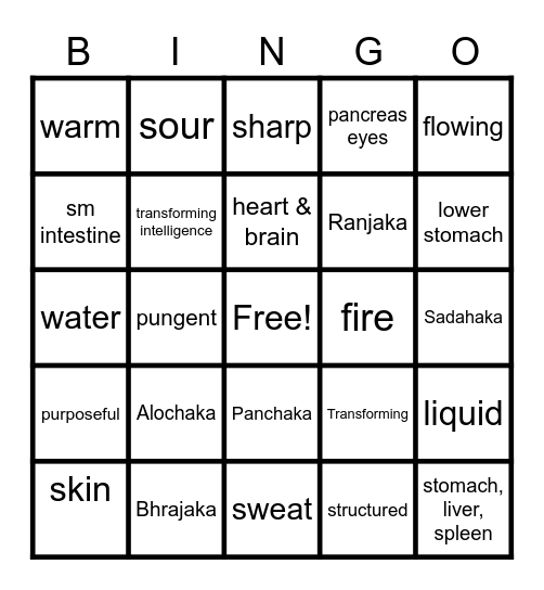 Pitta Bingo Card