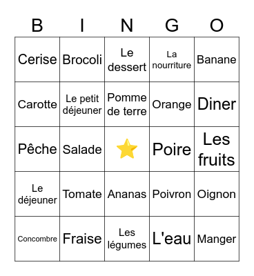 La nourriture Bingo Card