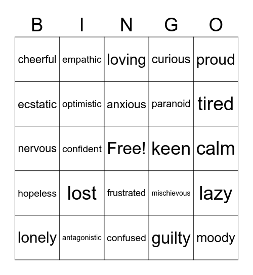 EMOTION Bingo Card
