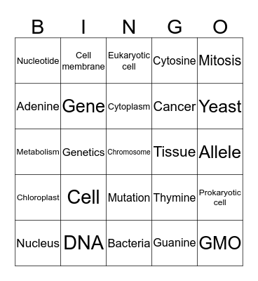 Cell biology Bingo Card