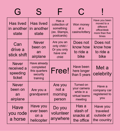 GSFC! Bingo Card