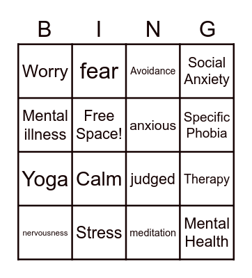 Anxiety Disorder Bingo Card