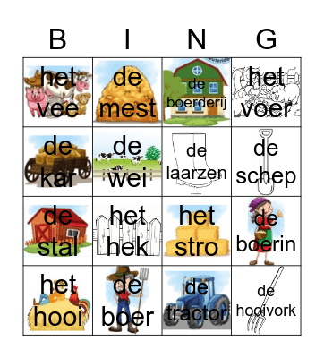 de boerderij Bingo Card