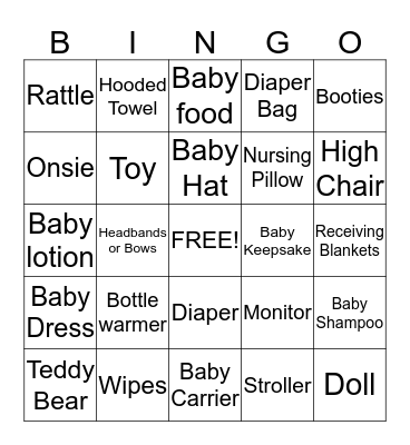 Baby Gift Bingo Card