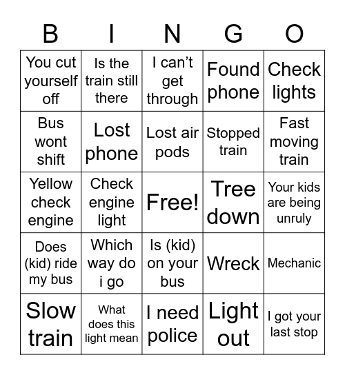 Bus Barn Bingo 2.0 Bingo Card