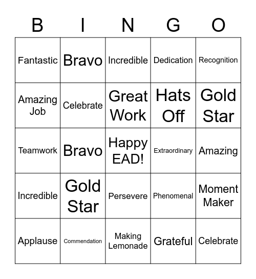 Employee Appreciation Bingo Card