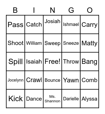 Spelling word Bingo Card