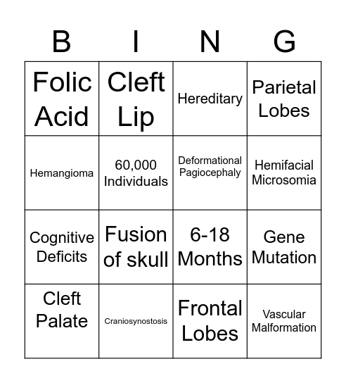Craniofacial Disorders Bingo Card