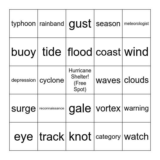 HURRICANE! Bingo Card