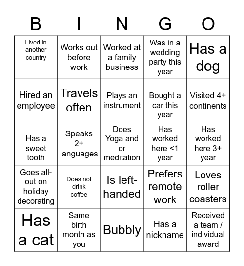 Appreciation Day Bingo Card