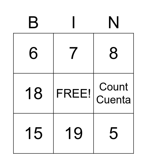 Numbers 1-21 Bingo Card