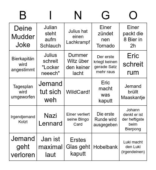 Niki's legendärer Pragabsturz Bingo Card
