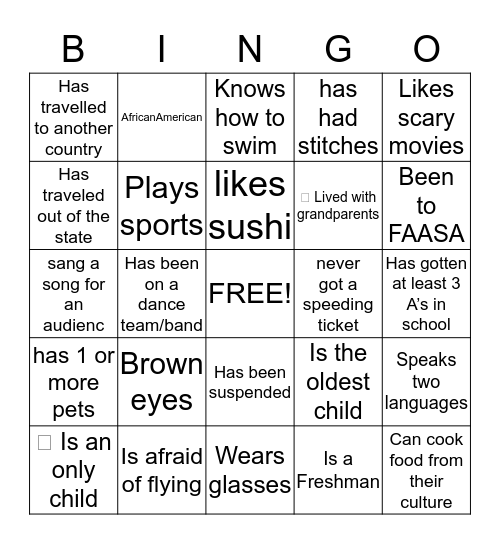 FIND SOMEONE WHO.. Bingo Card