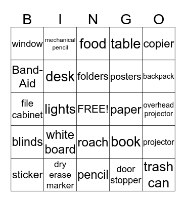 Things Around the Room Bingo Card