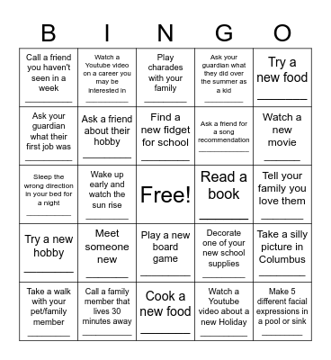 Social Group Bingo Card