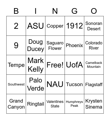 Arizona History Bingo Card