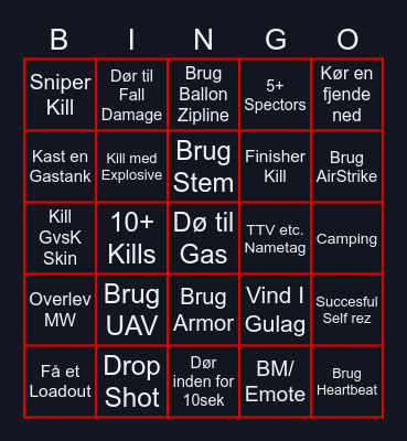 Første Warzone Bingo Card