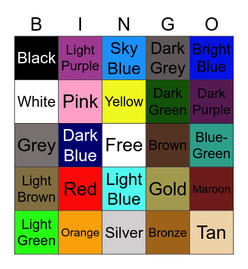 Car Colors Bingo Card