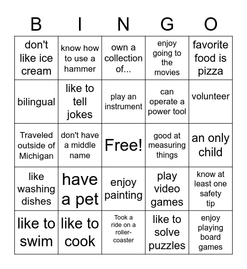 What we have in common Bingo Card