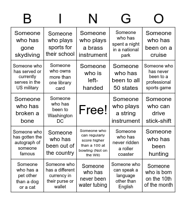 Getting to know each other Bingo Card