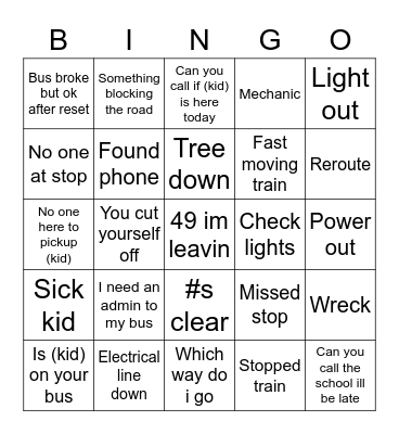 Bus Barn Bingo 3.0 Bingo Card