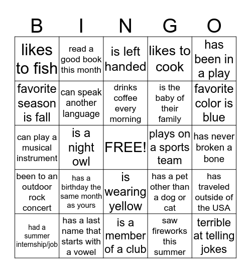 Finding someone in our class who... Bingo Card