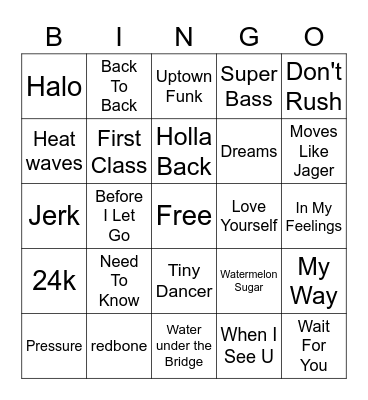 Musical Bingo Card