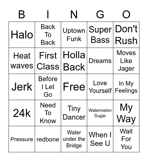 Musical Bingo Card