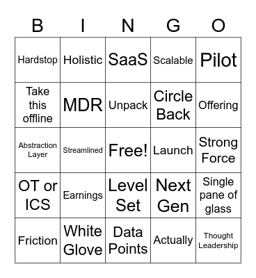 Road House Bingo Card