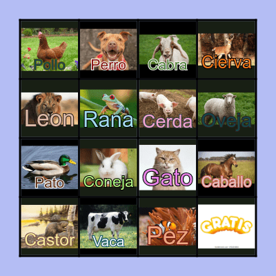Spanish Animal Bingo!!! Bingo Card