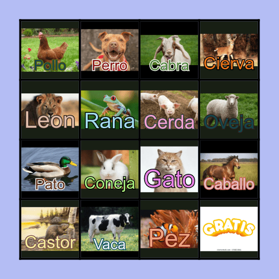 Spanish Animal Bingo!!! Bingo Card