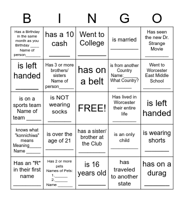Scavenger Hunt Bingo Card