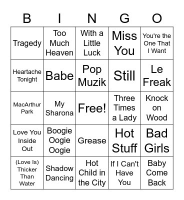 #1 Songs 1978-1979 Bingo Card