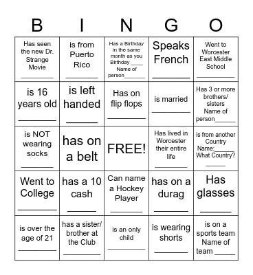 Scavenger Hunt Bingo Card