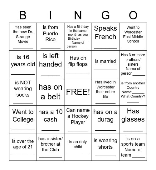 Scavenger Hunt Bingo Card