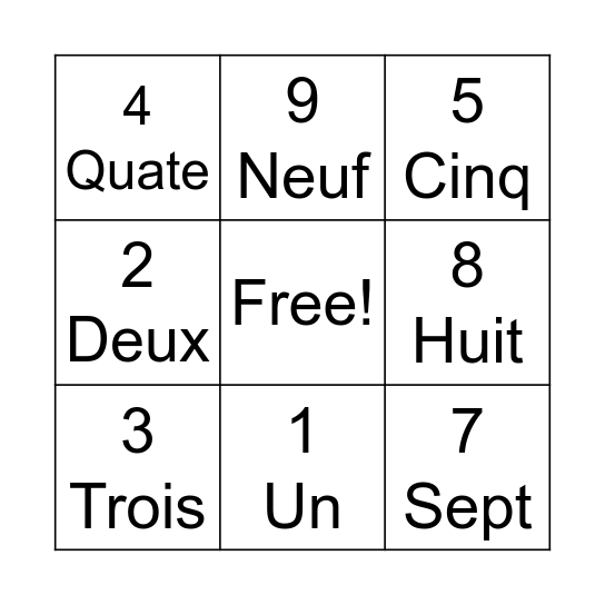 French Bingo Card