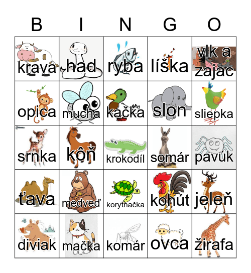 ZVIERATÁ Bingo Card
