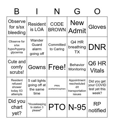 PruittHealth Aiken Loves Our Nurses! Bingo Card
